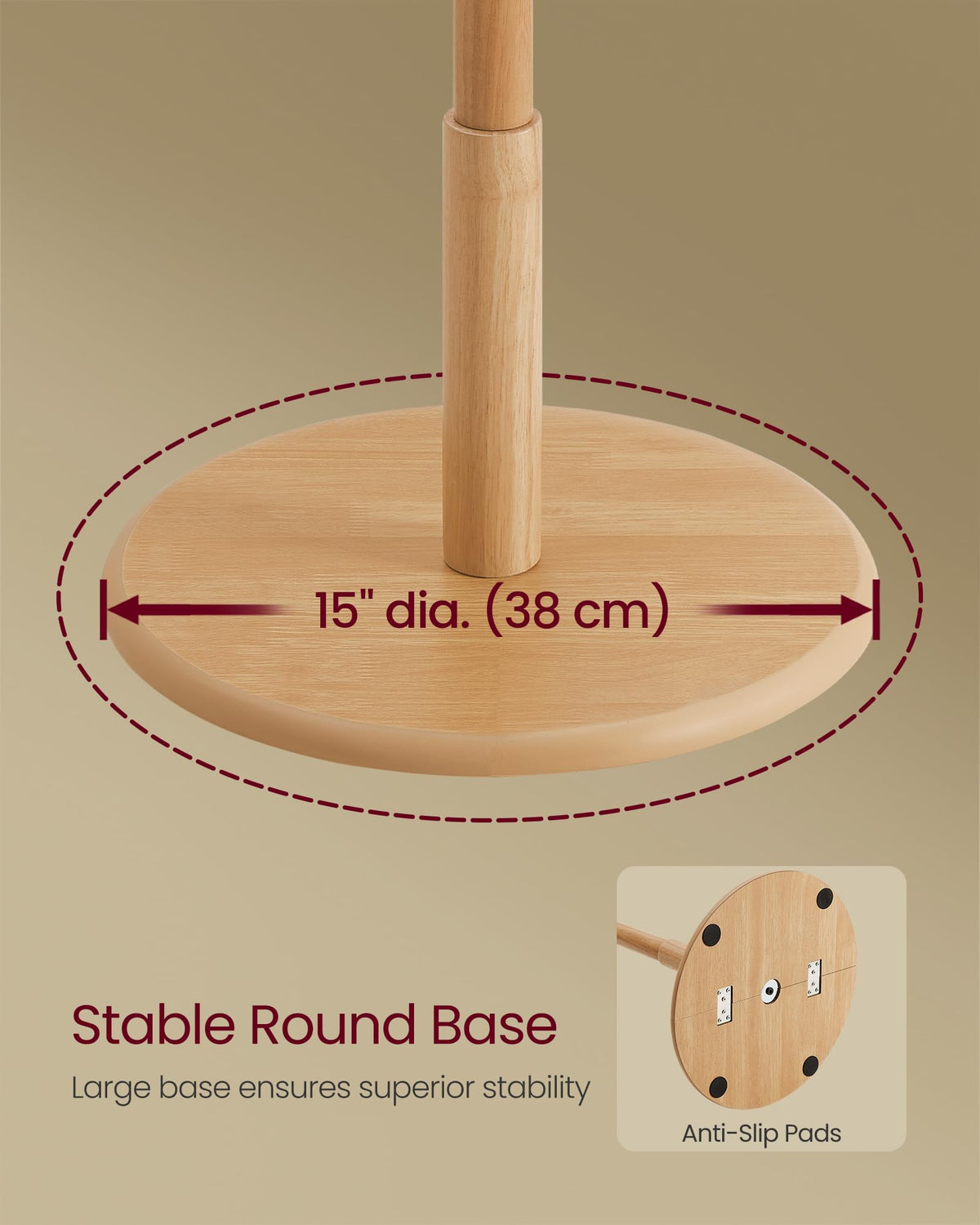 VASAGLE Solid Wood Coat Rack, Free Standing Hall Coat Tree with 7 Hooks, 3 Height Options, for