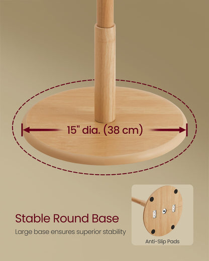 VASAGLE Solid Wood Coat Rack, Free Standing Hall Coat Tree with 7 Hooks, 3 Height Options, for