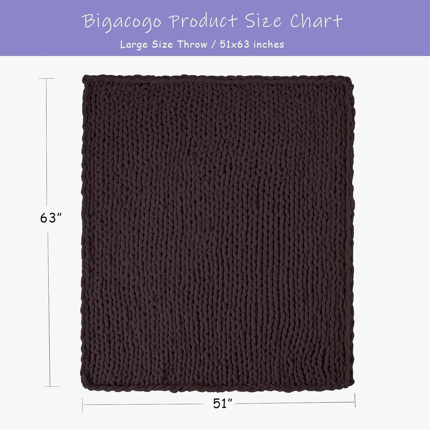 Bigacogo Chunky Knit Throw Blanket for Couch, 51x63 inches, 100% Hand Knitted with Thick Jumbo