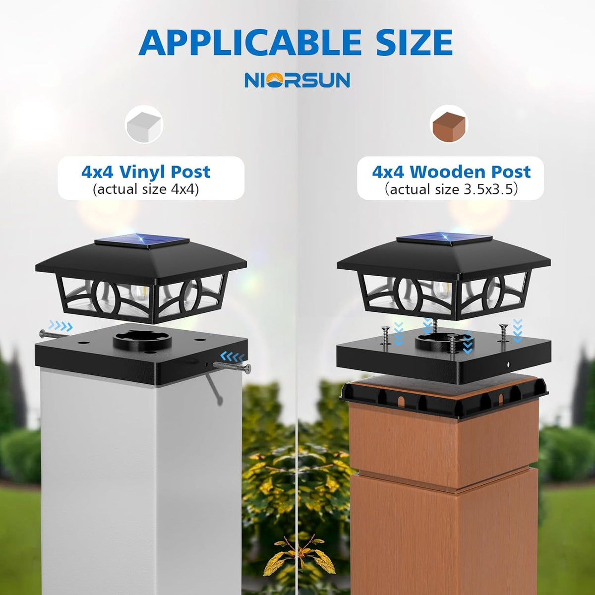 NIORSUN Solar Post Lights Outdoor, Fence Post Solar Lights Warm White Outdoor Waterproof Edison LED