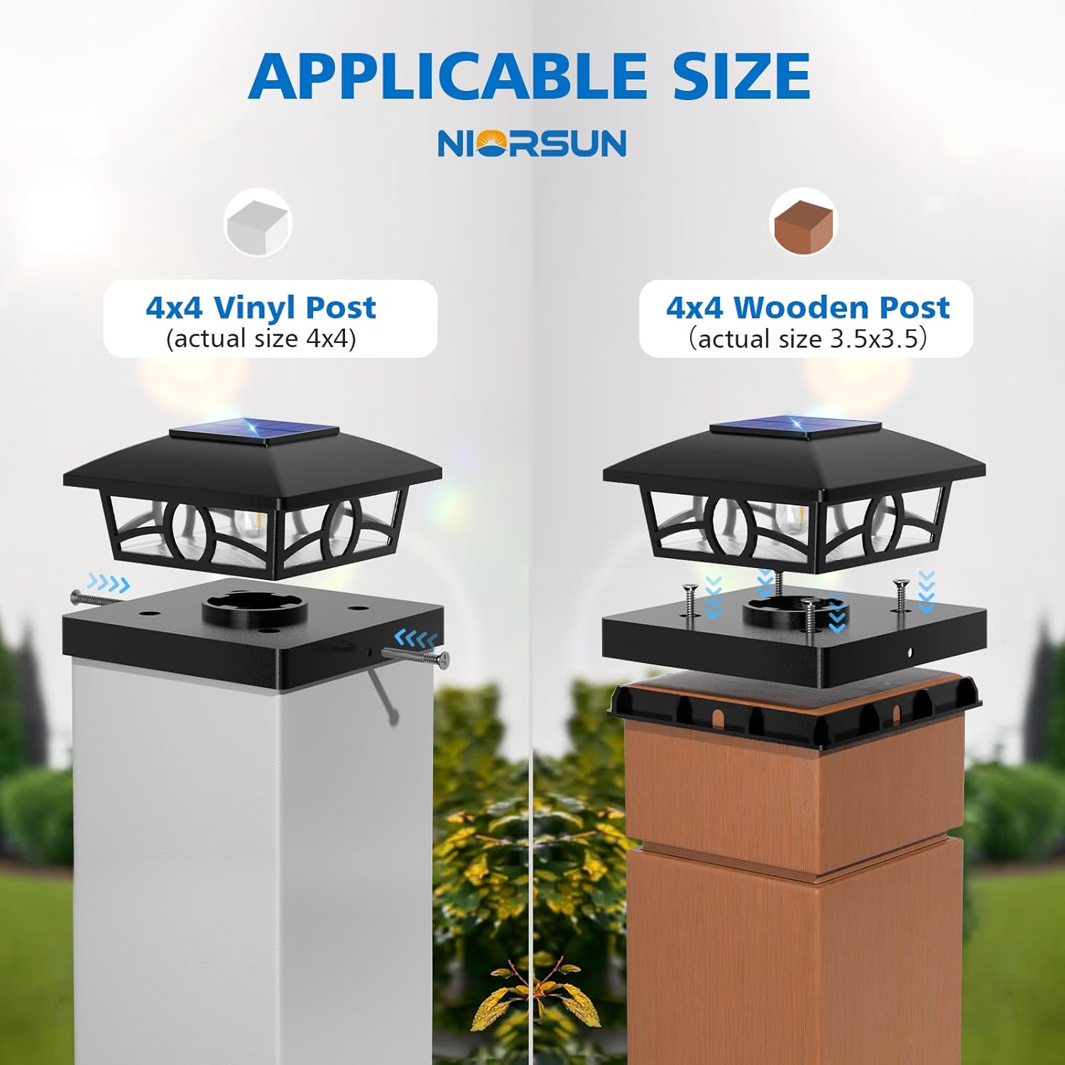 NIORSUN Solar Post Lights Outdoor, Fence Post Solar Lights Warm White Outdoor Waterproof Edison LED