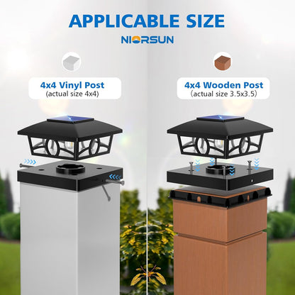 NIORSUN Solar Post Lights Outdoor, Fence Post Solar Lights Warm White Outdoor Waterproof Edison LED