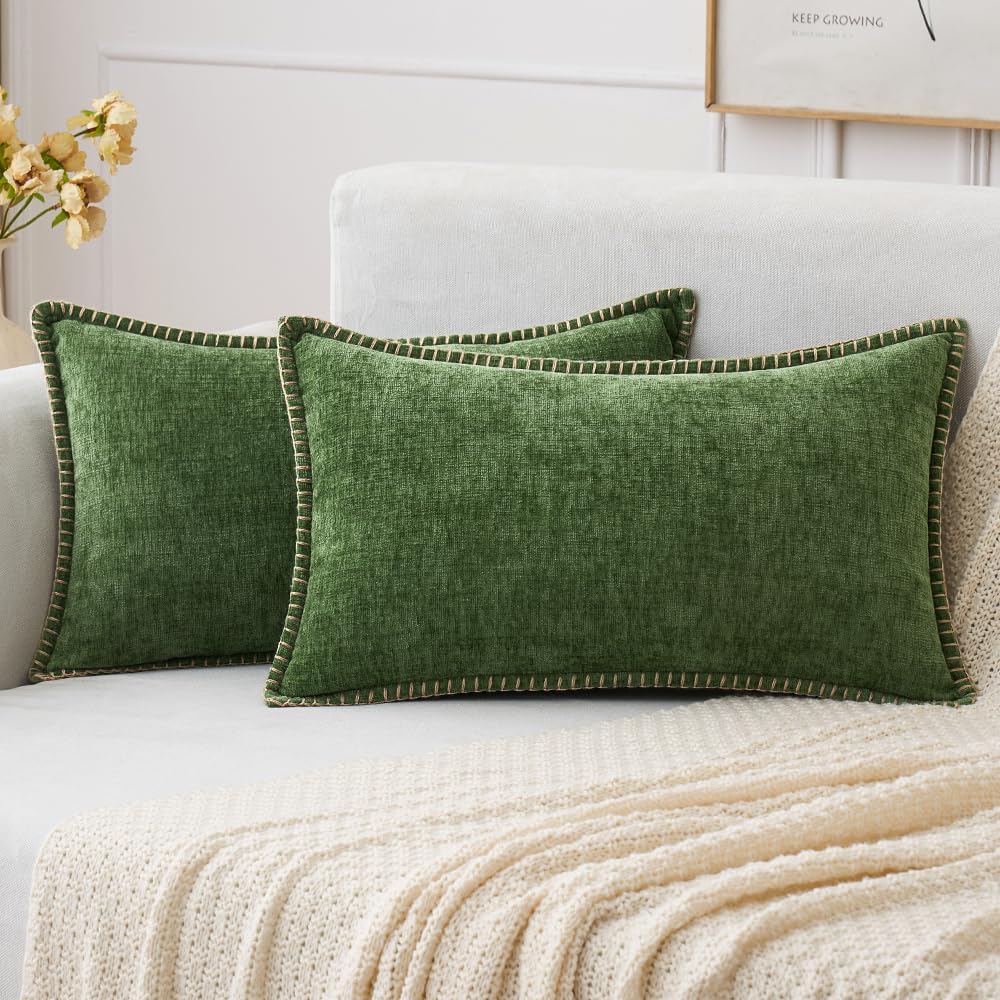 MIULEE Pack of 2 Christmas Pillow Covers 12x20 Inch Moss Green Farmhouse Decorative Throw Pillow
