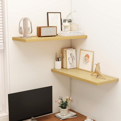 36" Floating Shelves for Wall, 12" Deep Slim Oak Floating Shelves, Wall-Mounted Shelves for