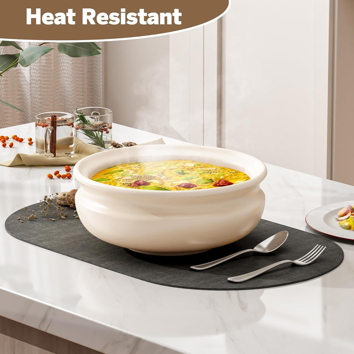 DOLOPL Large Placemats Set of 6, Oval Reversible Wipeable & Non-Slip Place Mats, Modern Faux
