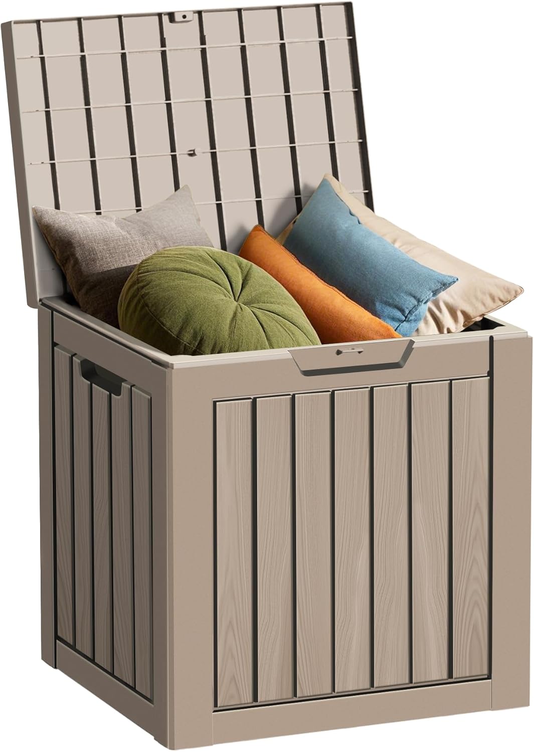 35 Gallon Outdoor Storage Box Waterproof Lockable Resin Deck Box Large, Patio Storage Bin for Pool