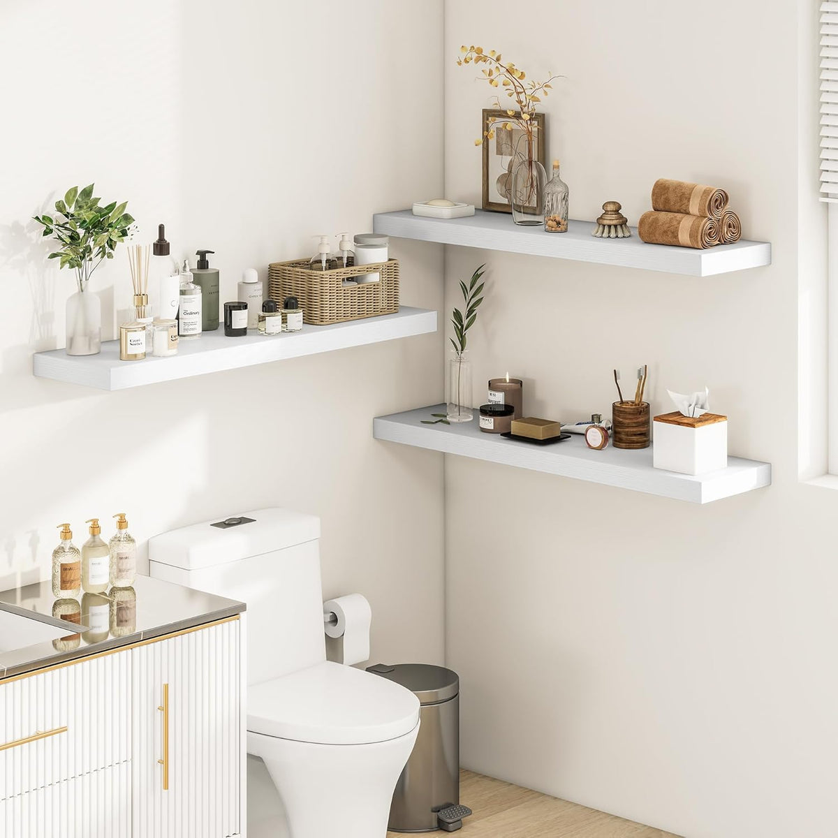 White Floating Shelves for Wall, 36 Inch X 12 Deep Shelves for Room Wall Mounted，2" Thick Heavy