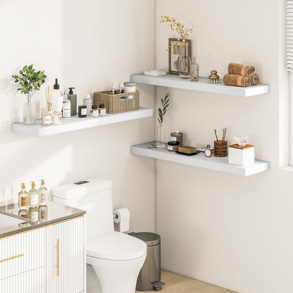 White Floating Shelves for Wall, 36 Inch X 12 Deep Shelves for Room Wall Mounted，2" Thick Heavy