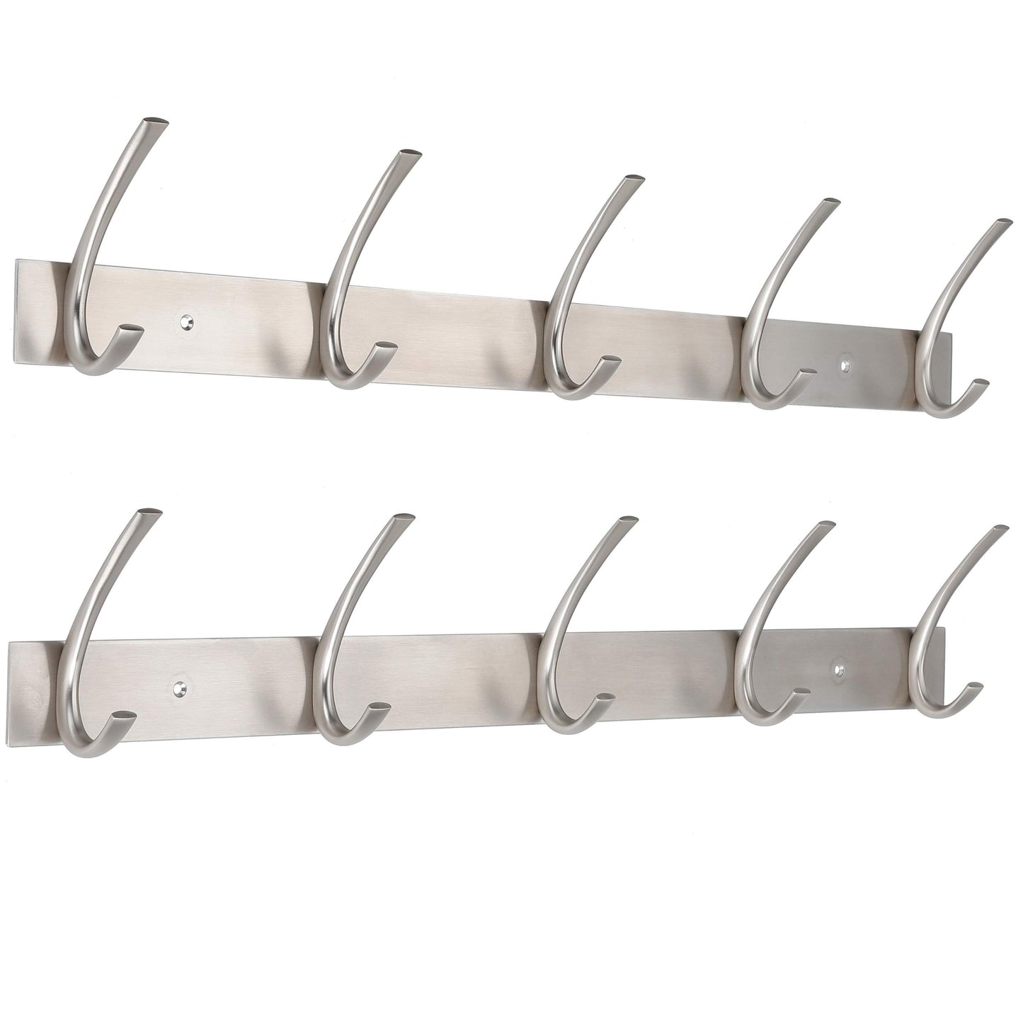 BIRDROCK HOME Premium 5-Hook Stainless Steel Coat and Hat Rack for Wall - Set of 2 - Front Door