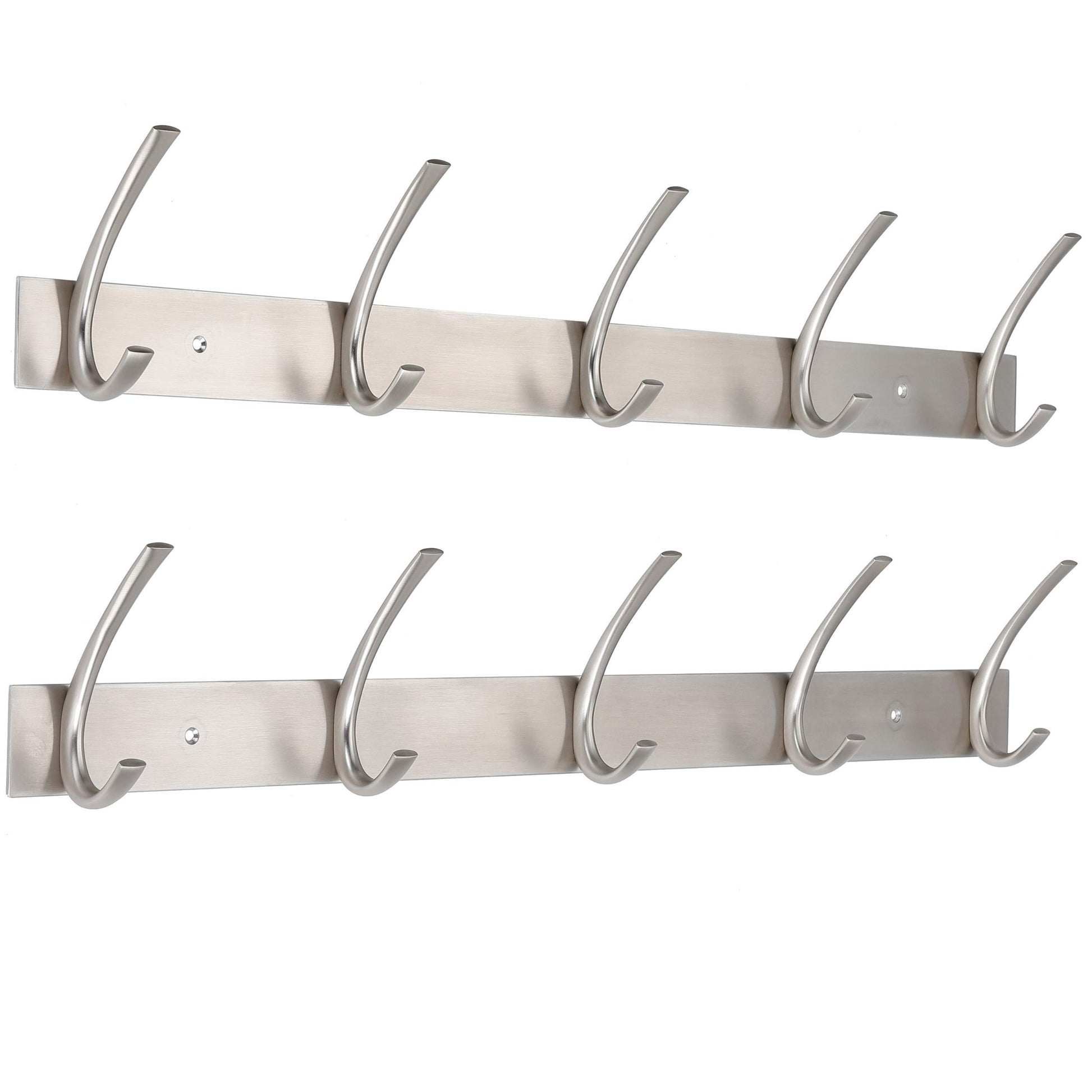 BIRDROCK HOME Premium 5-Hook Stainless Steel Coat and Hat Rack for Wall - Set of 2 - Front Door