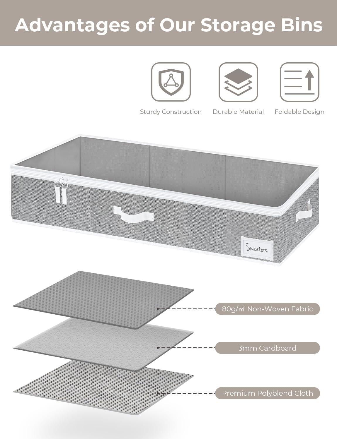StorageWorks Large Under Bed Storage Containers with Handles and Label Holder, 2 Pack Ultra-thick