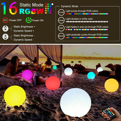 Large LED Glowing Ball Light, 20-in Outdoor LED Garden Orb Lights, Rechargeable Globe Lights RGB