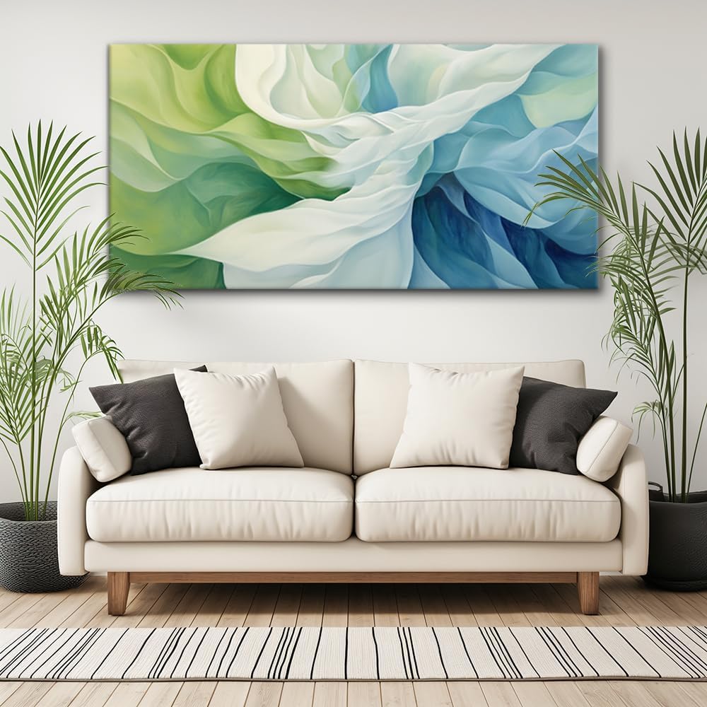 LASMOND Abstract Lines Wall Art for Living Room Canvas Prints Aqua Turquoise Blue Green Artwork