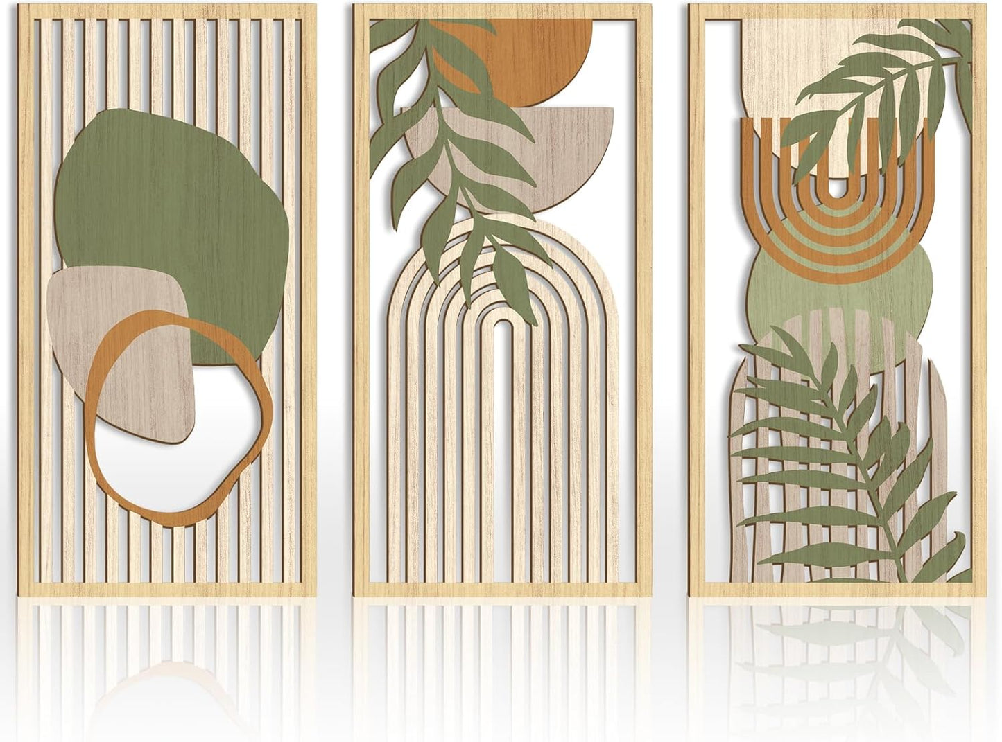 IARTTOP Boho Mid-century Modern Wood Wall Art 16x32 Inch Large Green Abstract Wood Wall Decor Mid
