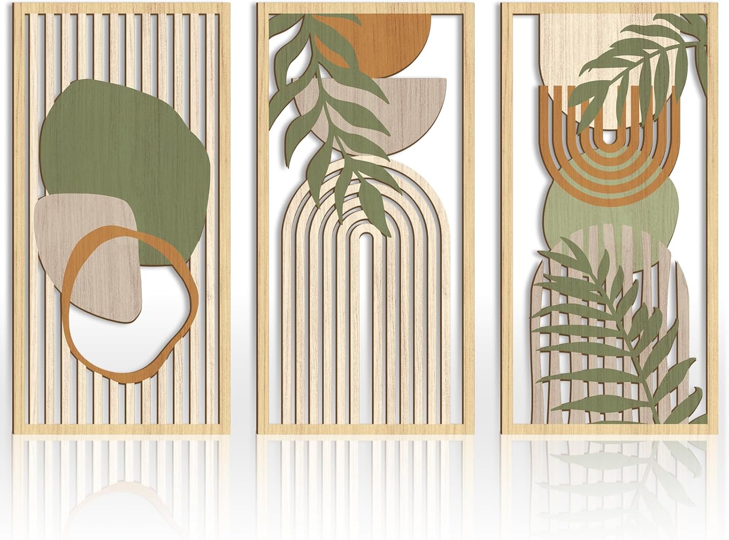 IARTTOP Boho Mid-century Modern Wood Wall Art 16x32 Inch Large Green Abstract Wood Wall Decor Mid