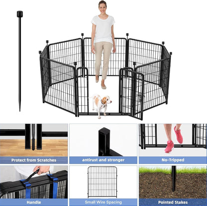 ADAVIN 32 in(H) Garden Fences and Borders,1 Gate+7 Panels Dog Fence Outdoor for Yard, Heavy Duty