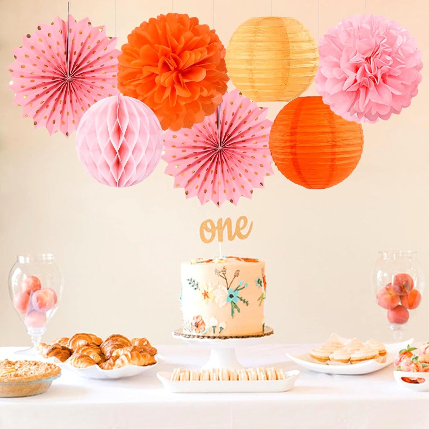 Pink-Orange Groovy-Thanksgiving Engagement Party-Decorations - 14pcs Fall Autumn Harvest Paper