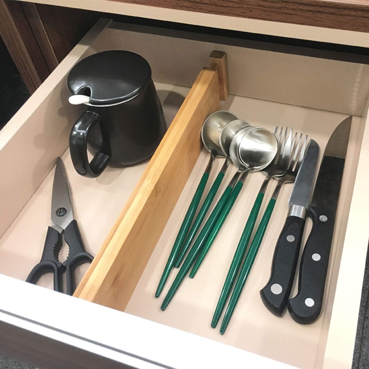 VaeFae Adjustable Bamboo Drawer Dividers, Expandable Drawer Organizer for Kitchen, Bedroom