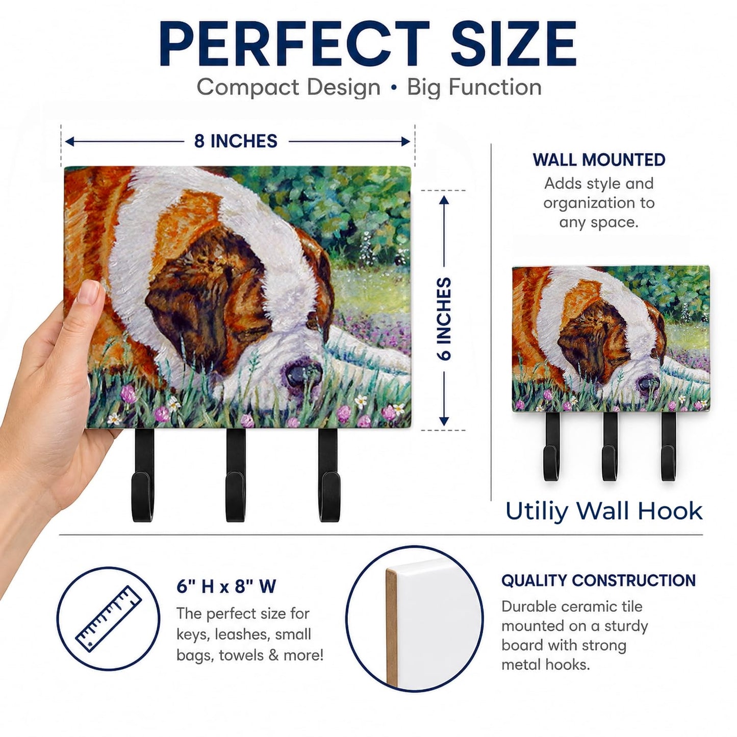 Caroline's Treasures 7445TH68 Saint Bernard Naptime Leash or Key Holder, Wall Hooks, Key Hooks