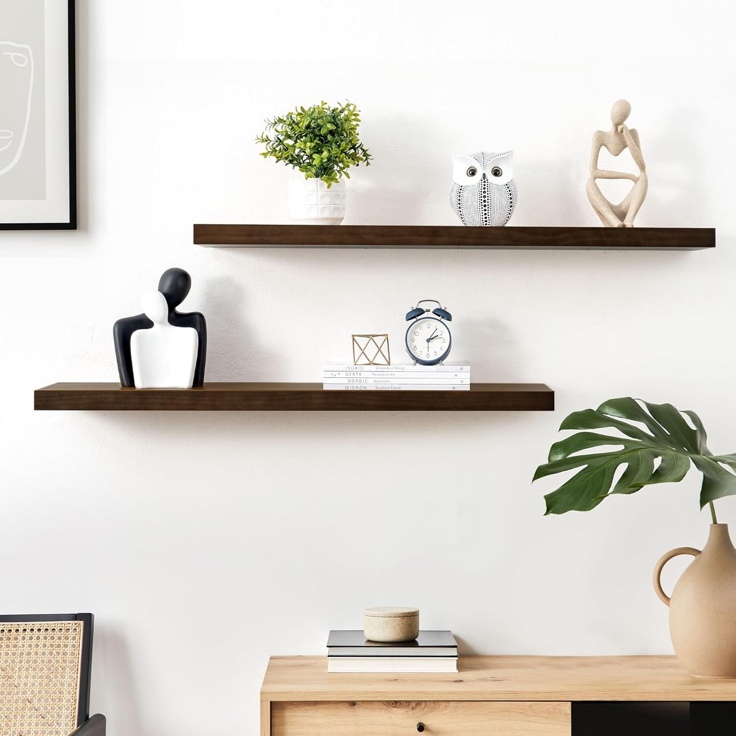 Floating Shelves 36 Inches Long - 8 Inch Deep Rustic Solid Pine Wood for Storage - Farmhouse Wall