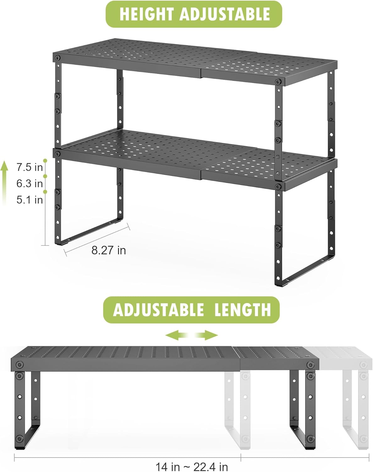 Expandable Cabinet Organizer Shelf With Adjustable Height, Stackable Kitchen Countertop Organizer