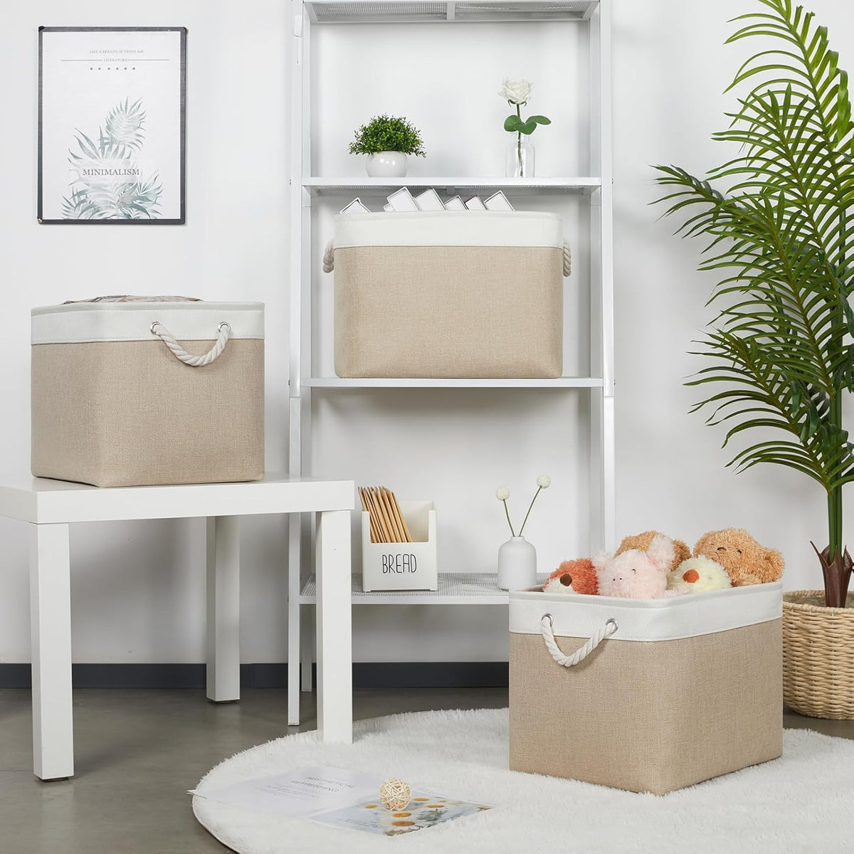 Bidtakay Large Storage Baskets for Organizing Fabric Closet Organizers Storage Bins with Handles