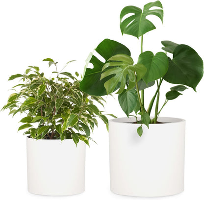 Fox & Fern 12" & 14.6" Large Planters (Set of 2) — Premium Lightweight Fiberstone Matte White Plant