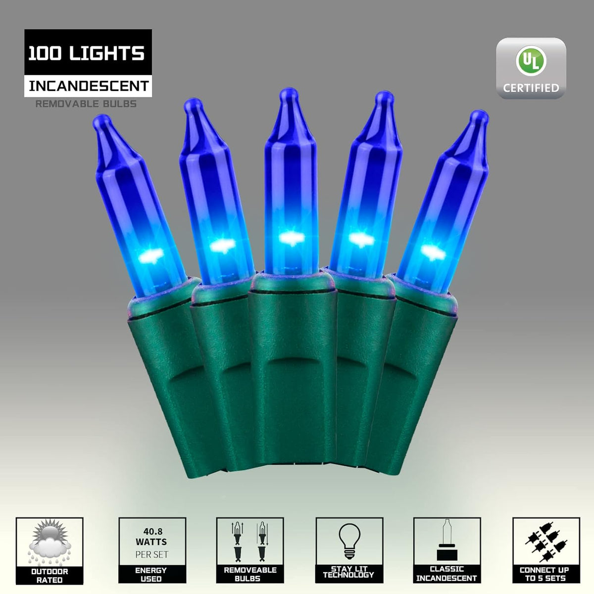 100LIGHTS BLUE Extra-Bright With End Connectors Christmas Decorative Lights 5.98m UL Certified Mini