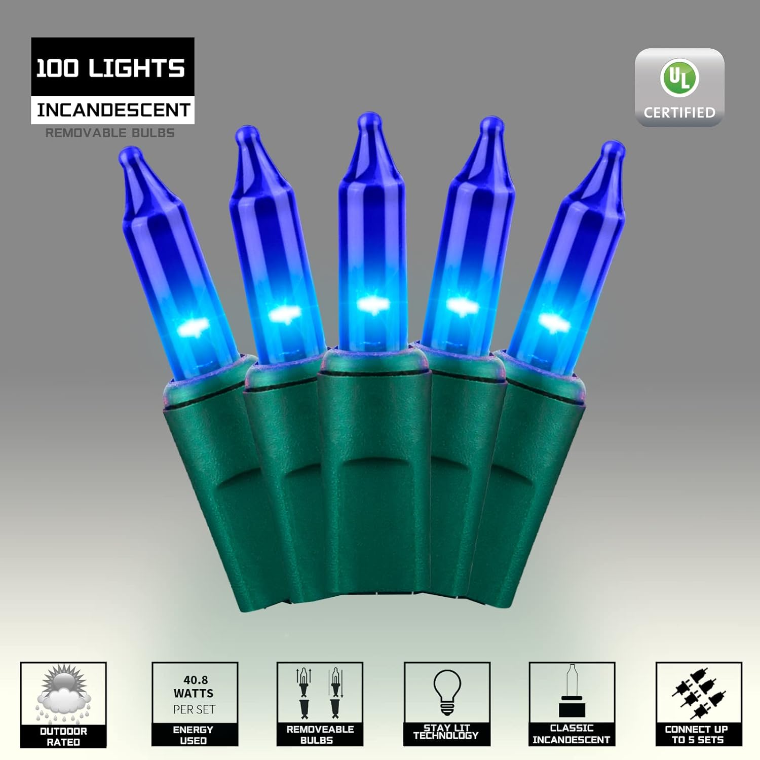 100LIGHTS BLUE Extra-Bright With End Connectors Christmas Decorative Lights 5.98m UL Certified Mini