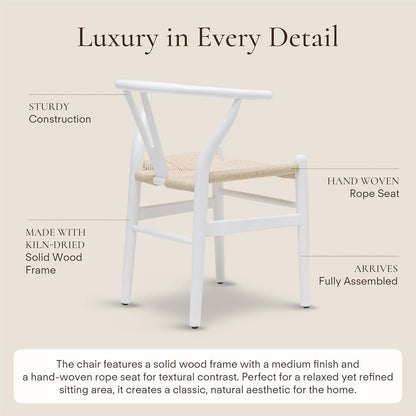 POLY & BARK Weave Dining Chair – Mid-Century Modern Wishbone Dining Chair with Arms, Solid Wood