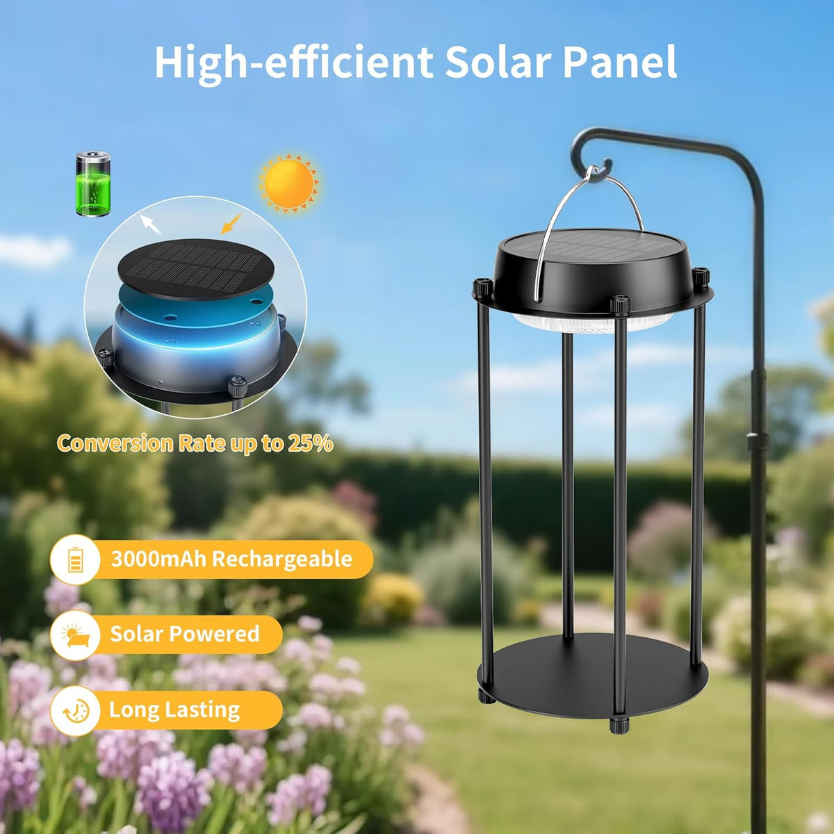 Solar Lanterns Outdoor Waterproof, LED Hanging Solar Lights for Outside, 3 Color Modes Dimmable