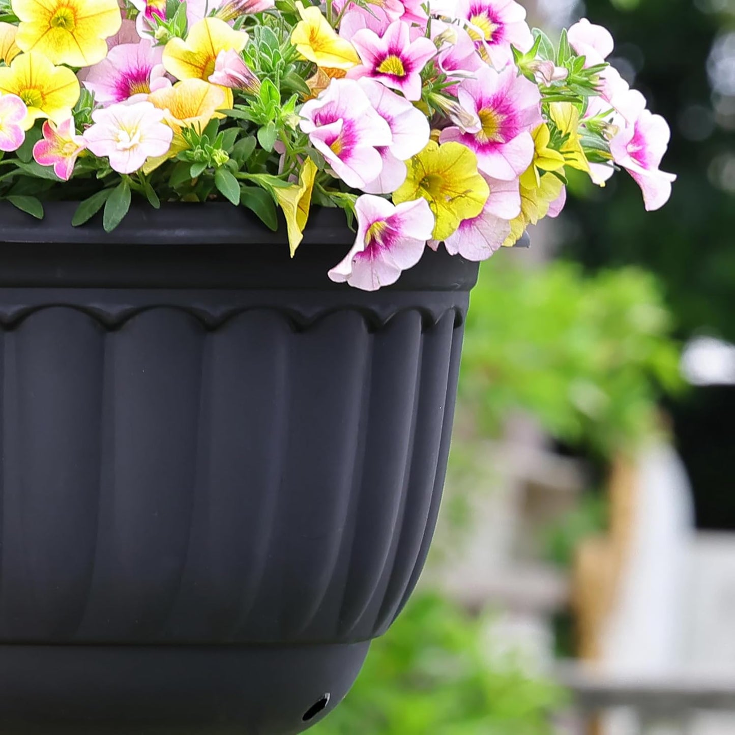 YIKUSH Planters for Outdoor Plants 2 Pack Black Plant Pots with Drainage Hole and Absorbing Tray