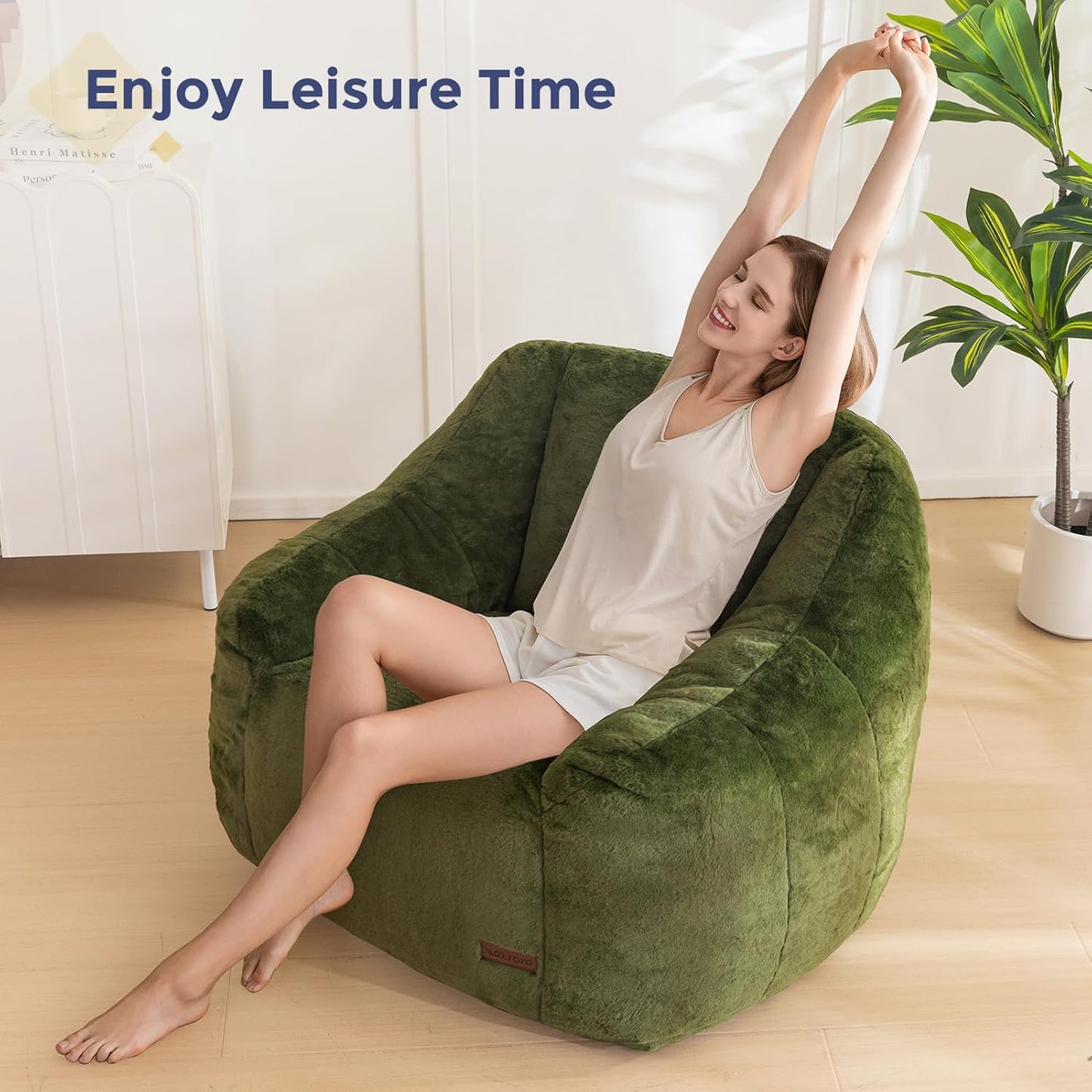 MAXYOYO Bean Bag Chair, Comfy Bean Bag Sofa with Back Support, Faux Fur Bean Bag Chair for Adults