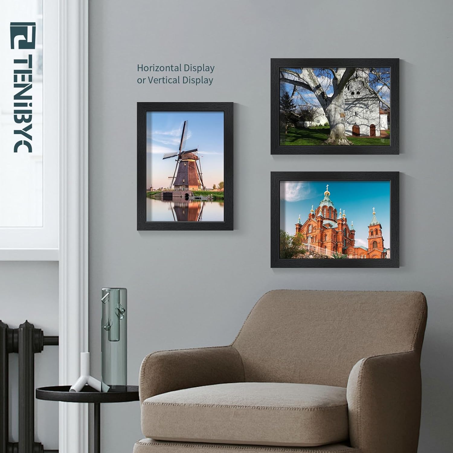9x12 Frame 3 Pack - Black Woodgrain, 9 x 12 Picture Frame with HD Tempered Glass, Table or Wall