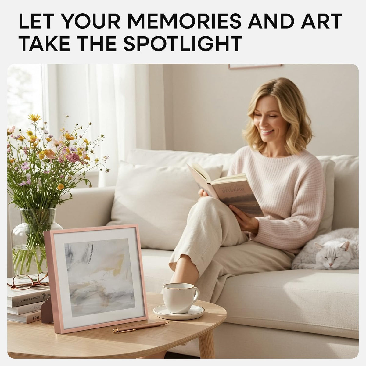 Homeforia 10x10 Picture Frame Rose Gold, High End Metal 10 by 10 Square Frames with Mat 8 x 8