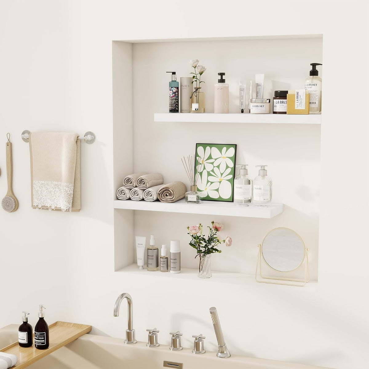 Fun Memories Floating Shelves for Wall, 24" Rustic Wood Deep Wall Mounted Shelves with Invisible