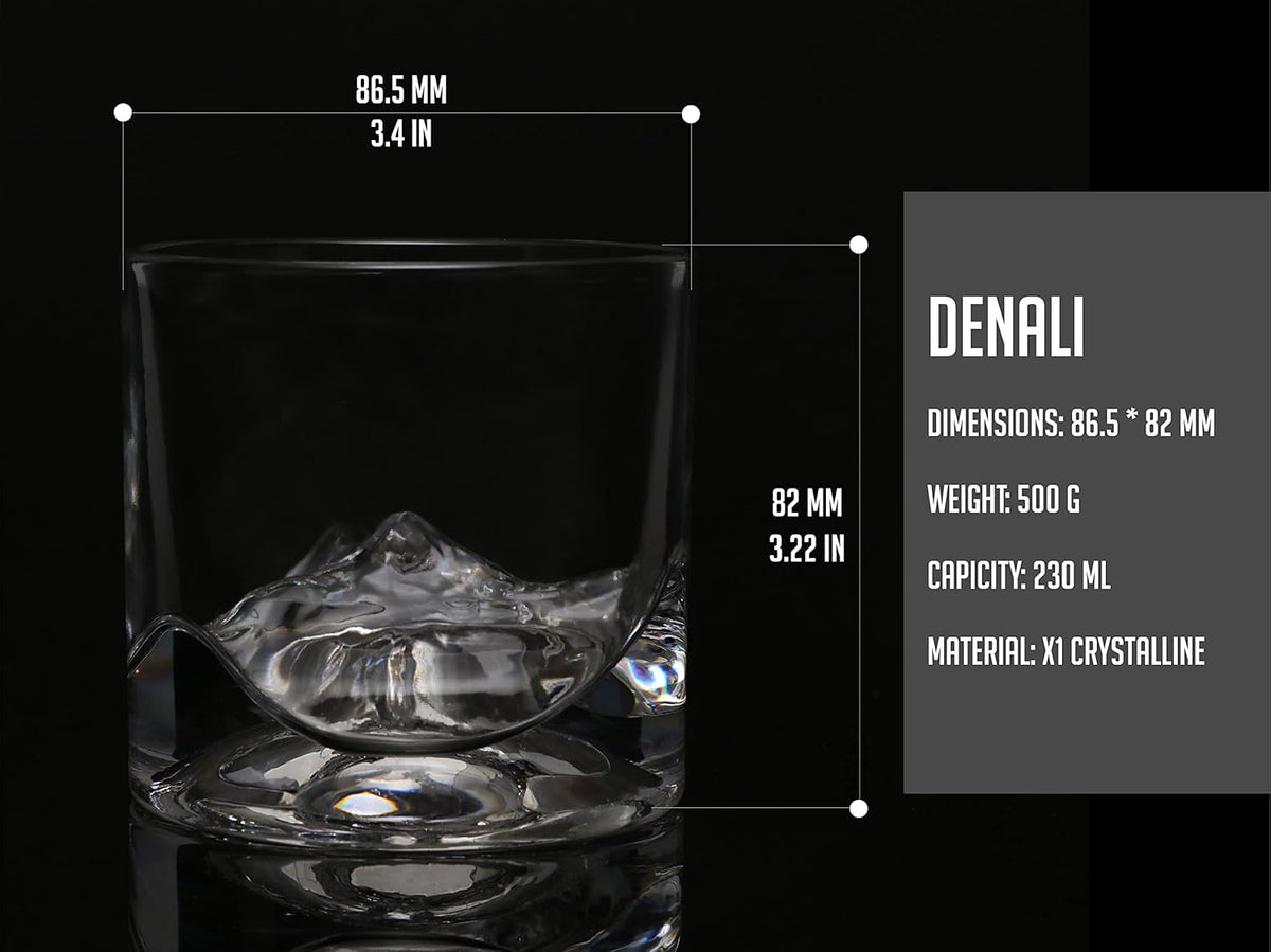 Denali Mountain Heavy Crystal Whiskey Glasses Gift Set of 2, Thick Freezable Bourbon Glass 1lb