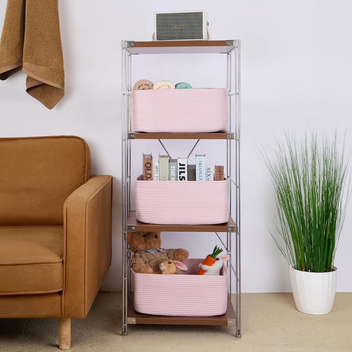 Large Storage Baskets for Shelves, Closet Organizers Bins for Clothes Blanket Towels, Baby Nursery