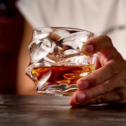 12 oz Hand Blown Crystal Whiskey Glasses Set of 4, Unique Cognac Glass, Heavy Thick Bottom Bar
