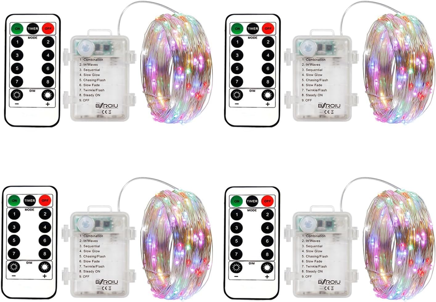 4 x Fairy Lights Battery Operated 8 Lighting Modes,50LEDs,16.4Ft/5 Meters Silver Wire String