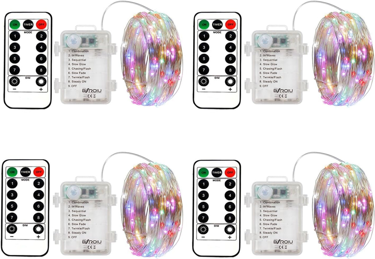 4 x Fairy Lights Battery Operated 8 Lighting Modes,50LEDs,16.4Ft/5 Meters Silver Wire String
