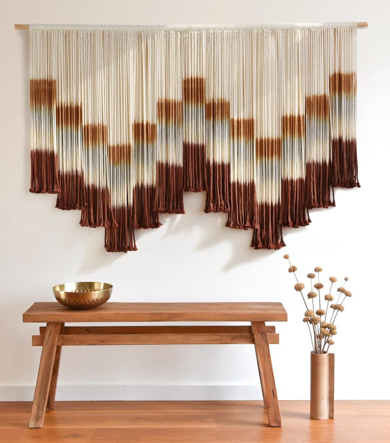 Flber Macrame Wall Hanging Tie-Dye Geometric Decor Large Scale Wall Art Statement Bohemian Yarn