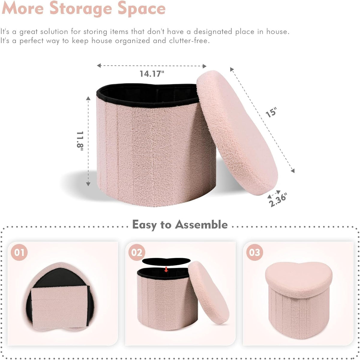 B FSOBEIIALEO Storage Ottoman Cube, Heart Shaped Ottomans with Storage Foot Stool Footrest for