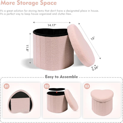 B FSOBEIIALEO Storage Ottoman Cube, Heart Shaped Ottomans with Storage Foot Stool Footrest for