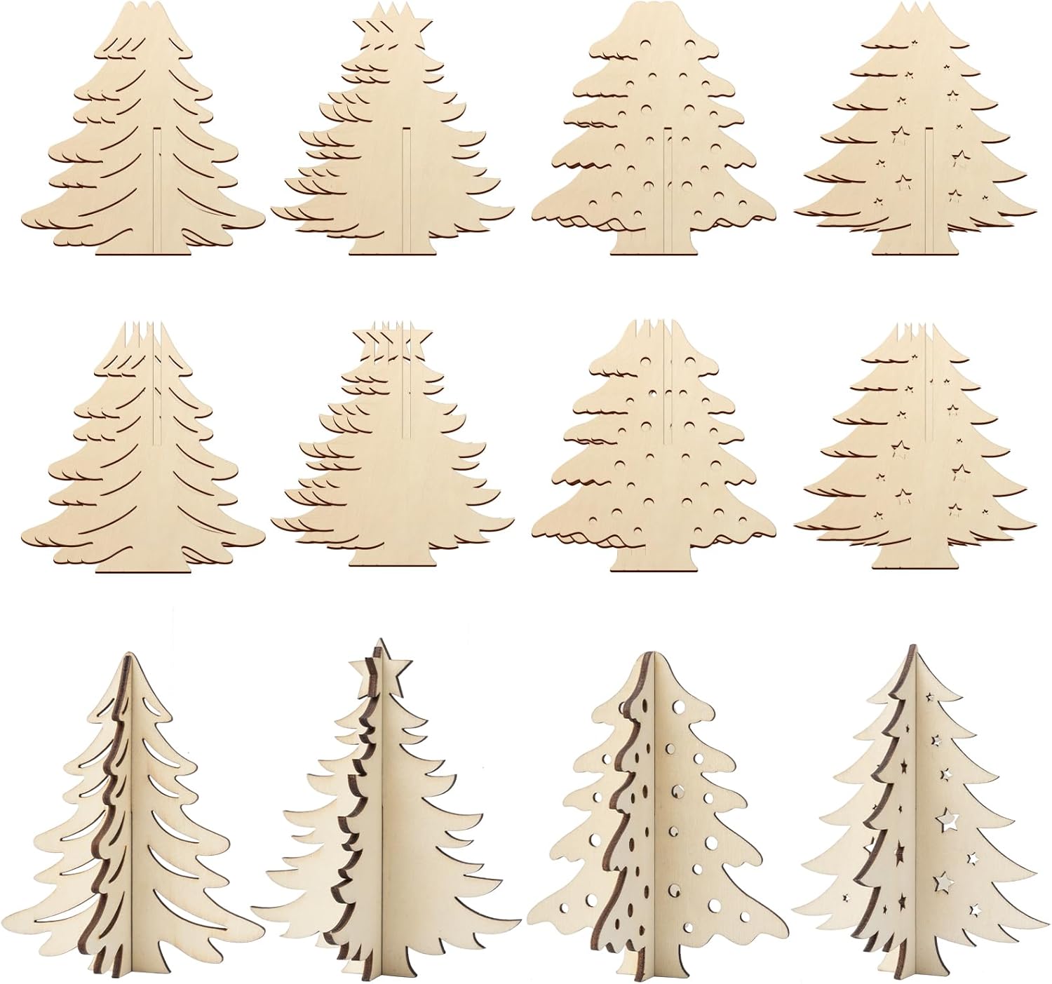 COCHIE DIY 3D Christmas Tree Wood Crafts to Paint for Kids Adults, Paintable Unfinished Wooden