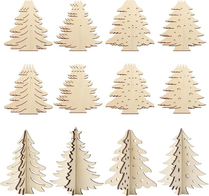 COCHIE DIY 3D Christmas Tree Wood Crafts to Paint for Kids Adults, Paintable Unfinished Wooden