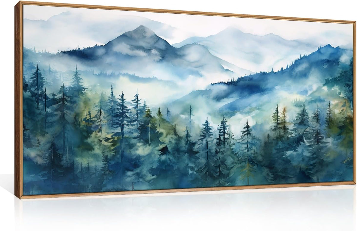 Celestdeco Blue Ridge Mountains Forest Framed Canvas Wall Art Set, Natural Landscape Wall Decor