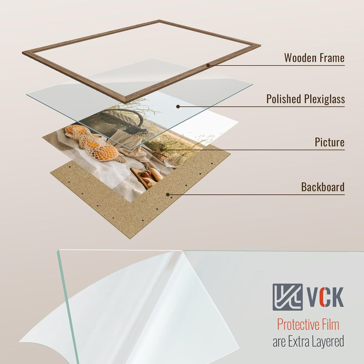 VCK 20x30 Frame 3 Pack - Brown Walnut, Natural Textured Solid Wood Poster Picture Frame, Wall