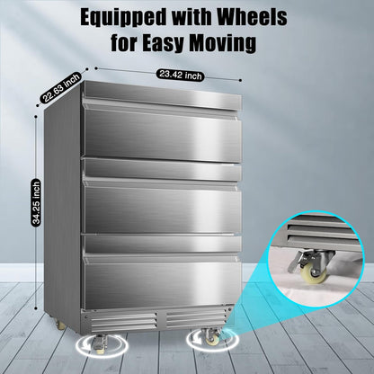 24 Inch Upgraded Three-Drawer Beverage Fridge, Weather Proof Outdoor Stainless Steel Beverage