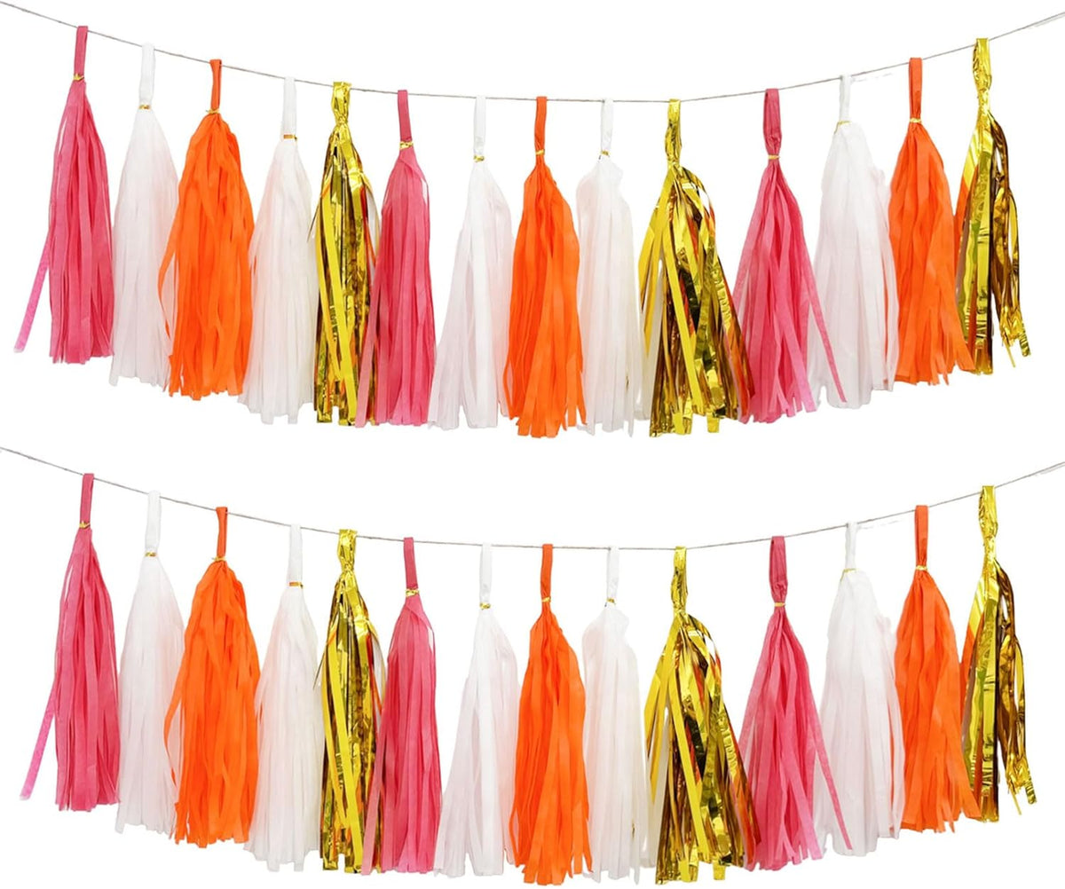 Shiny Tassel Garland Tissue Paper Tassel Banner,Tassels Decorations for Summer Luau Flamingo